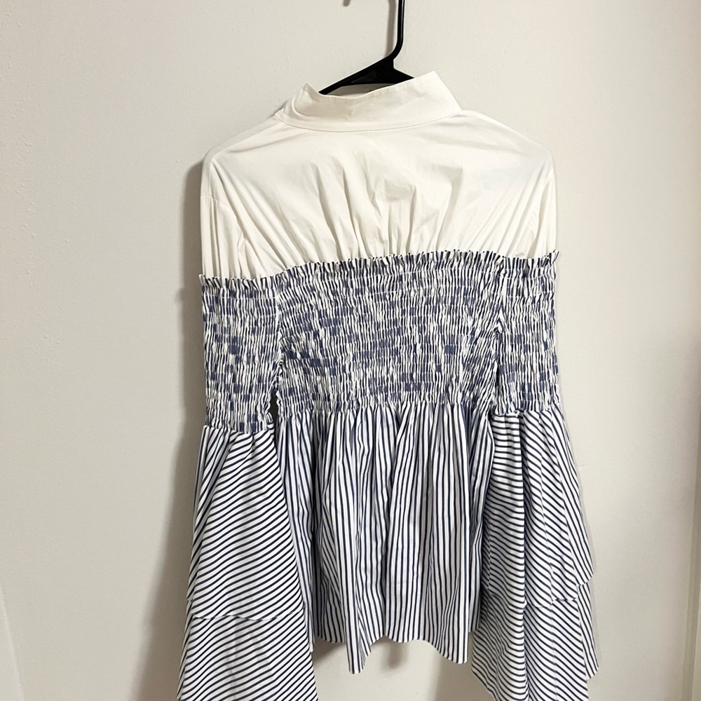 Caroline Constas Ali Layered Striped Smocked Blouse with Bell Sleeves size L - Picture 9 of 11